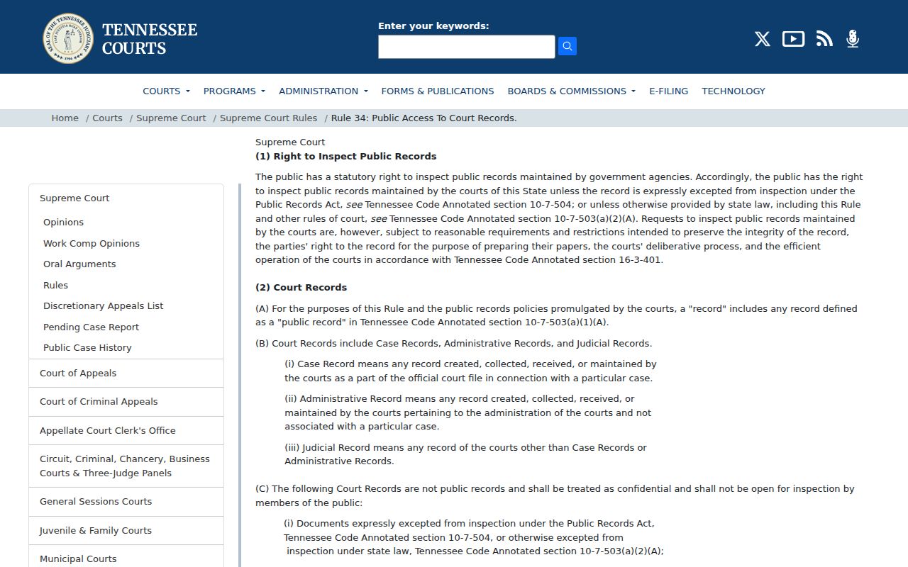 Carroll County active warrant case records under Tennessee Rule 34 access rules