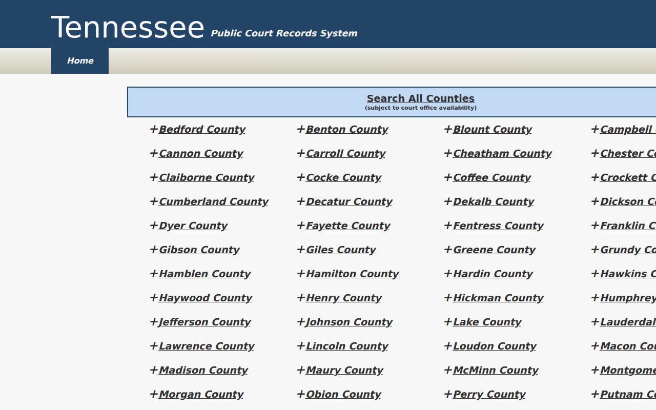 Carroll County warrant search portal within Tennessee Public Court Records System